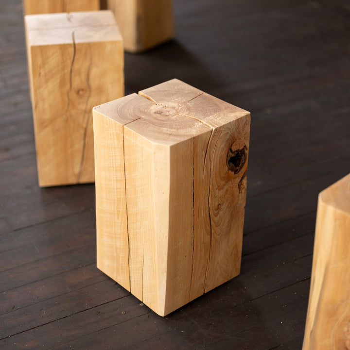 Beech Solid Wood Cube Side Table Hyo knot on side