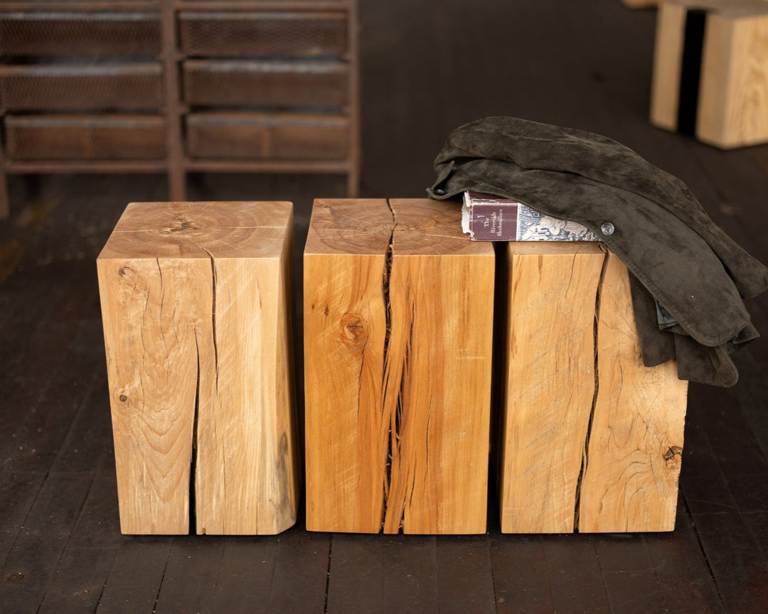 Beech Solid Wood Cube Side Table Hyo three in a row
