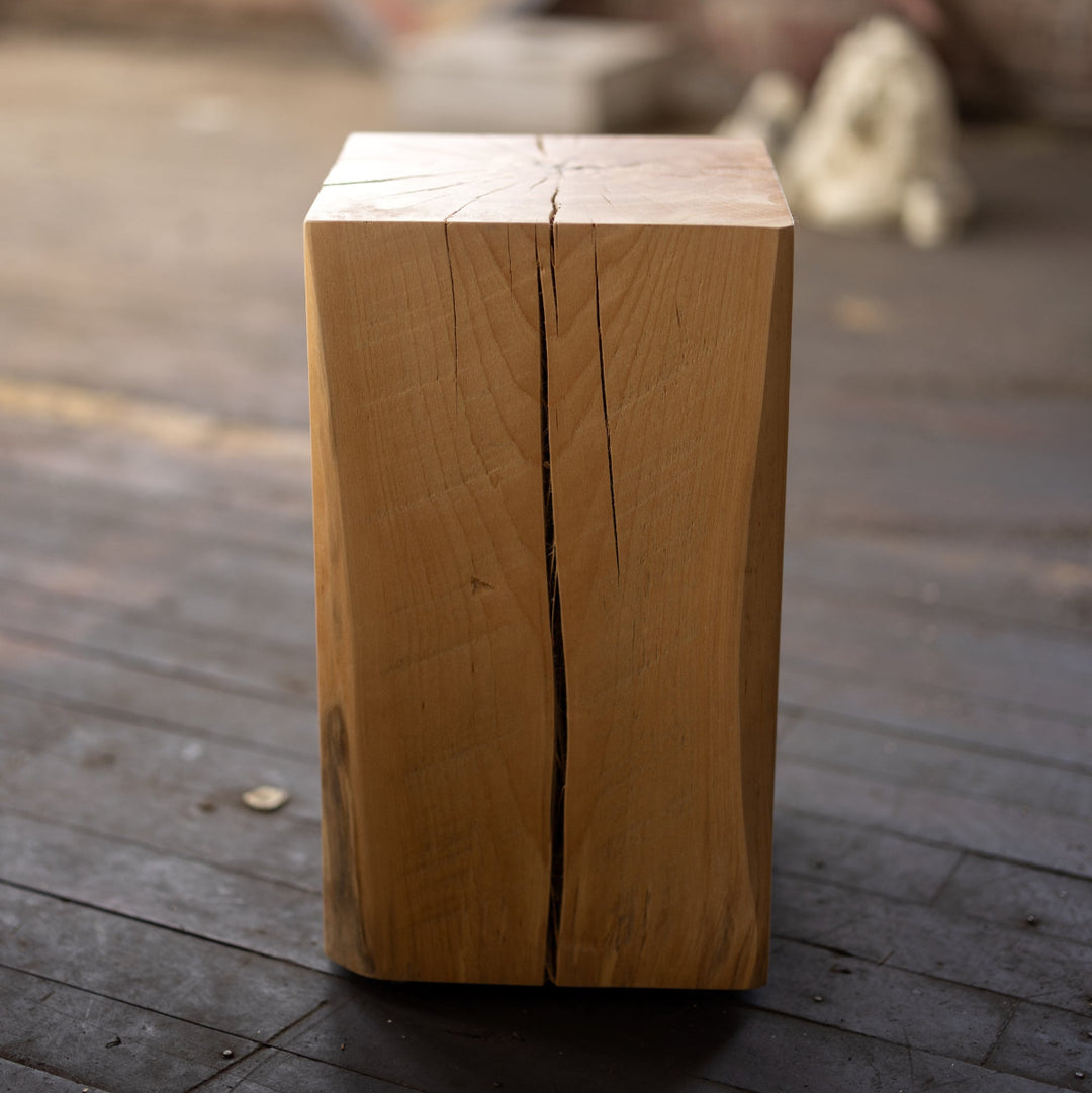 Beech Solid Wood Cube Side Table Hyo side view