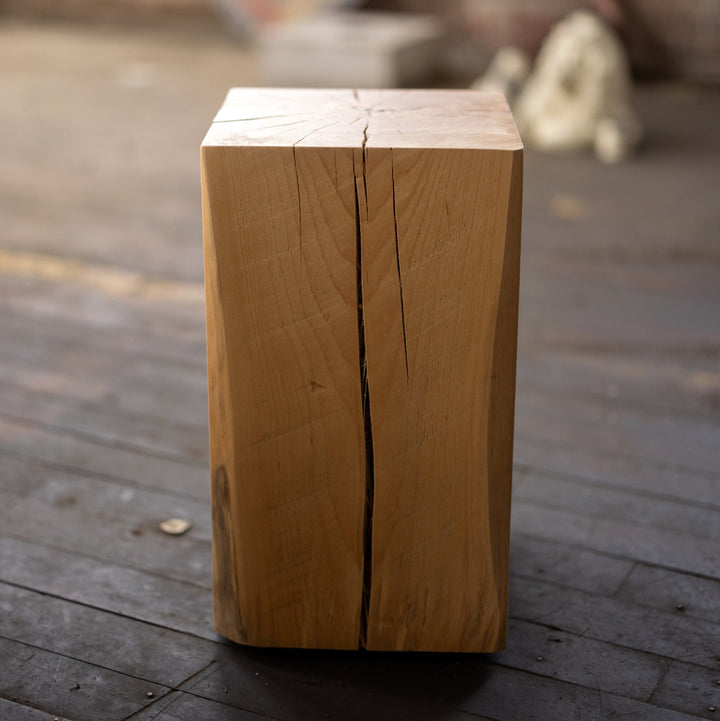 Beech Solid Wood Cube Side Table Hyo side view