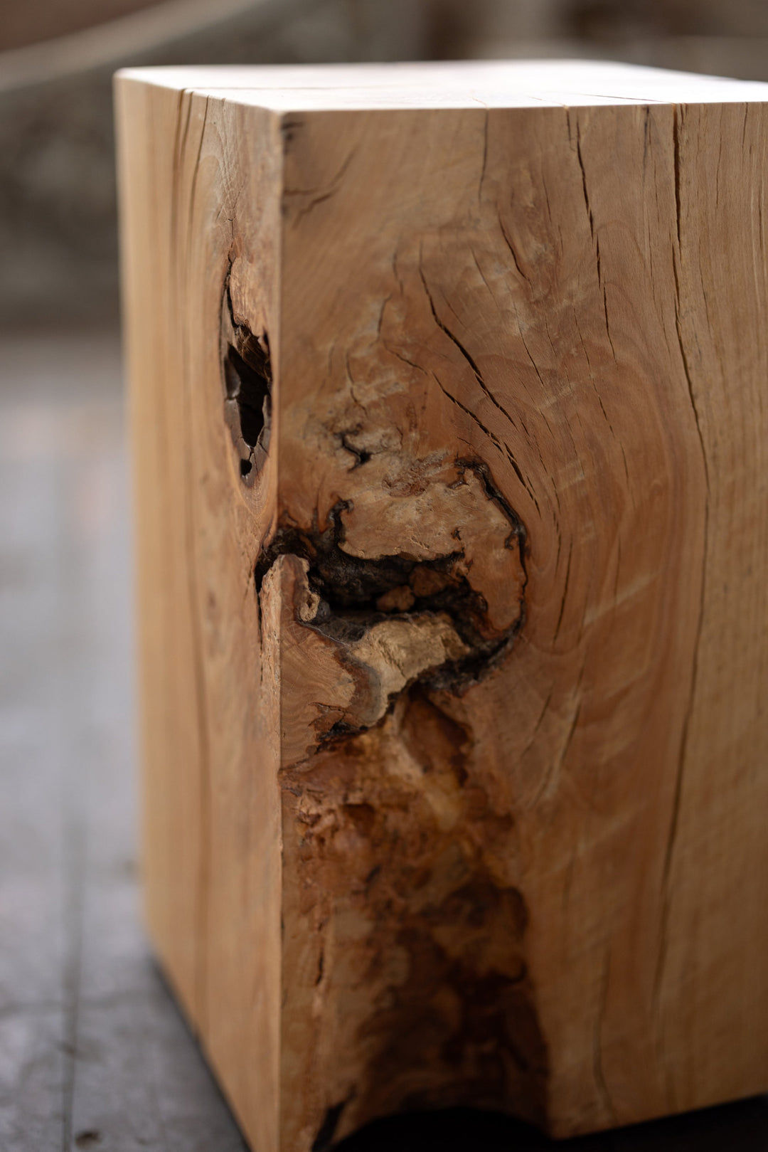 Beech Solid Wood Cube Side Table Hyo burl