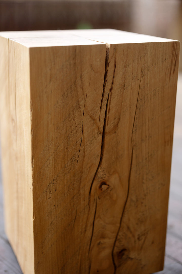 Beech Solid Wood Cube Side Table Hyo side view saw marks