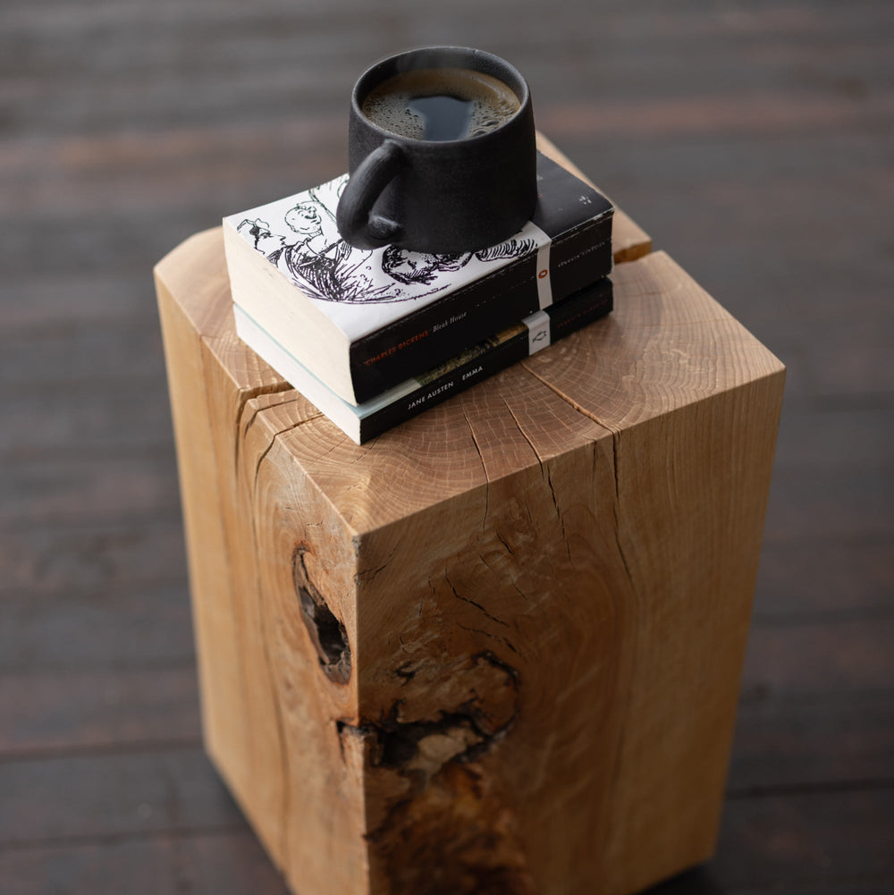 Beech Solid Wood Cube Side Table Hyo Black Coffee Cup
