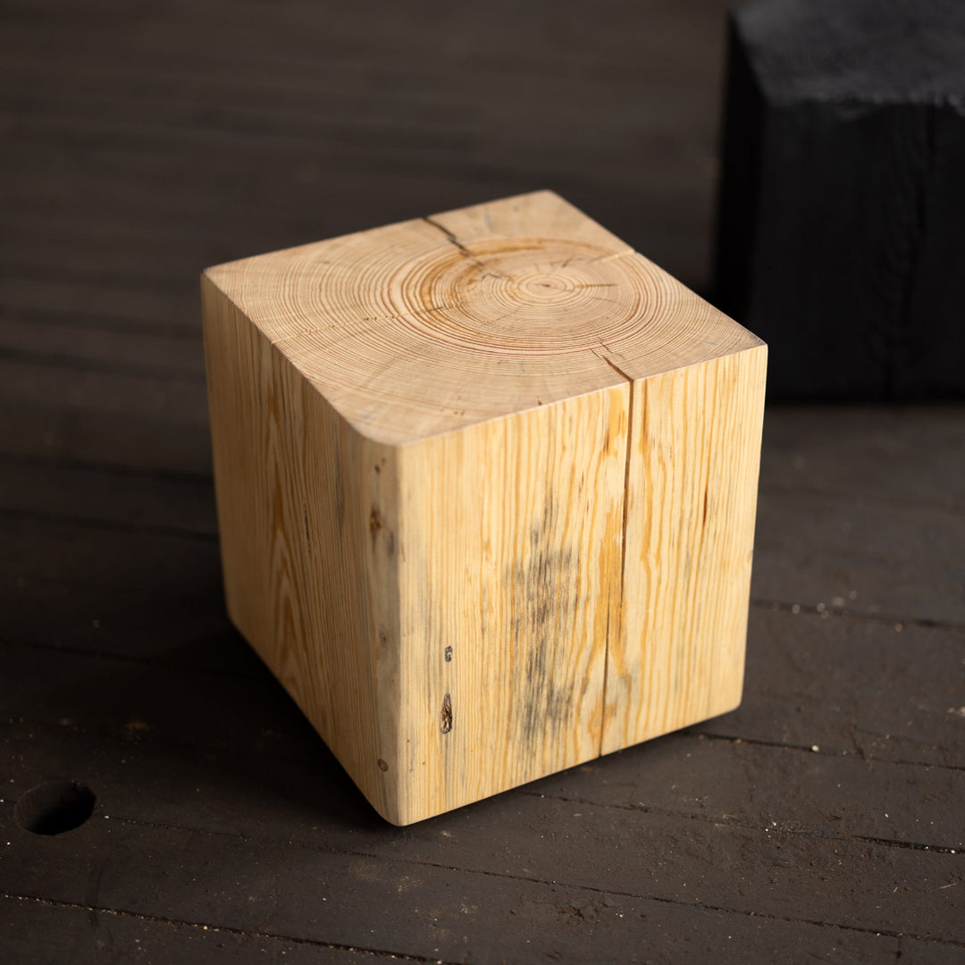 Hyo Table Natural | Pine Wood Cube Side Table rustic