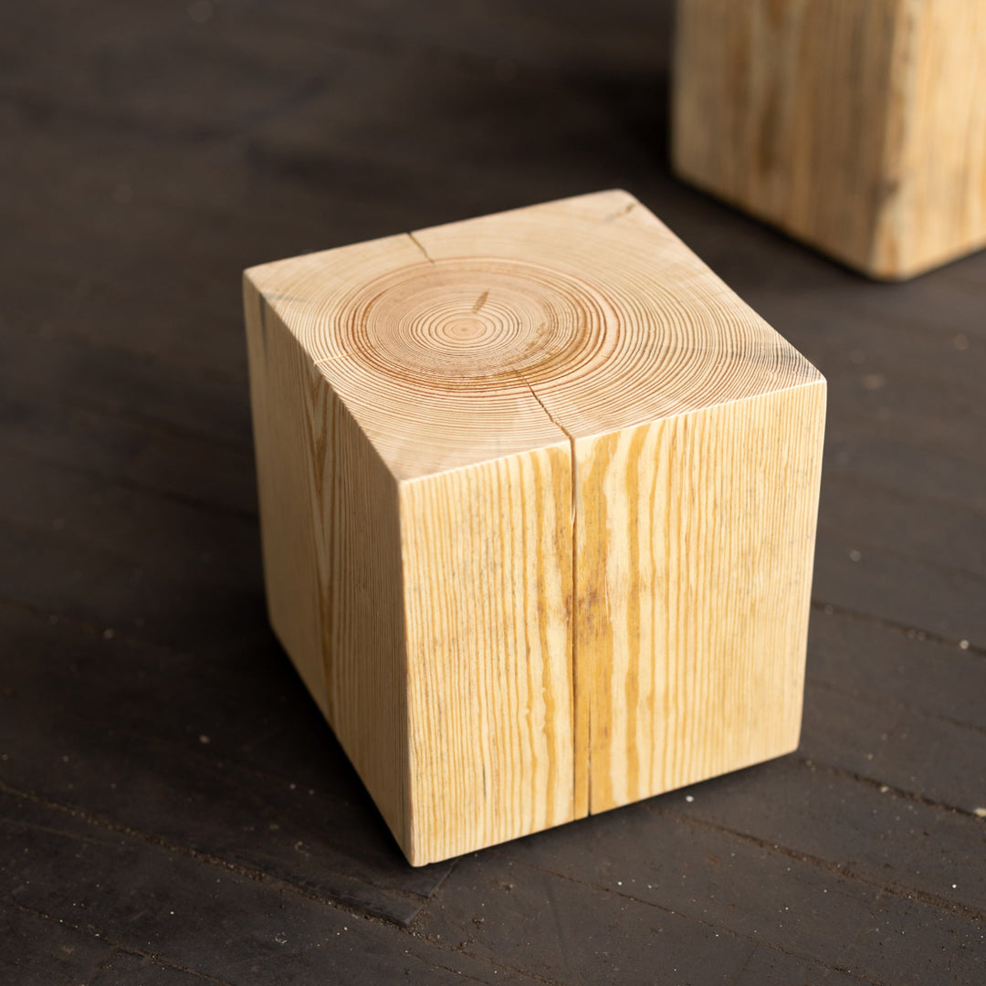 Hyo Table Natural | Pine Wood Cube Side Table pedestal