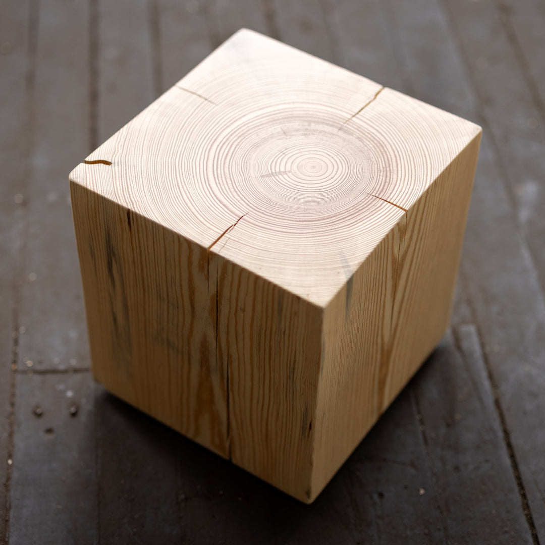 Hyo Table Natural | Pine Wood Cube Side Table plinth