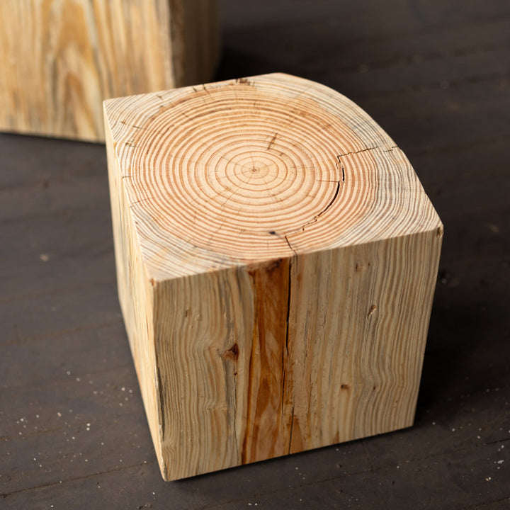 Hyo Table Natural | Pine Wood Cube Side Table curved side