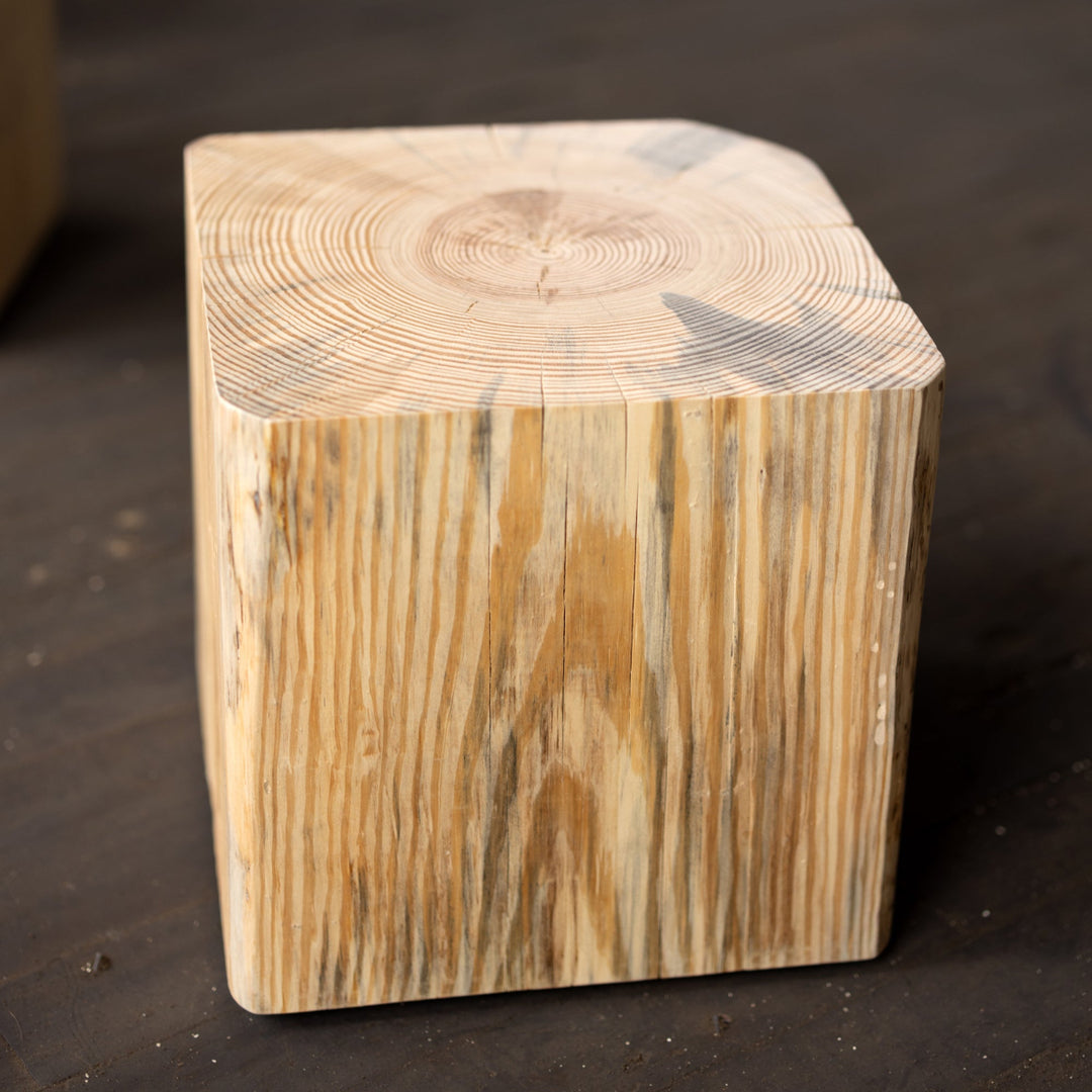 Hyo Table Natural | Pine Wood Cube Side Table blue strapping