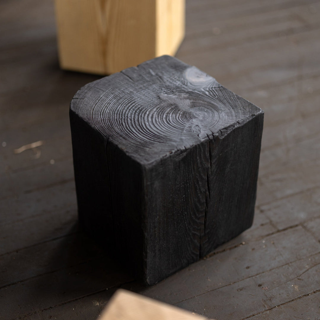 Hyo Table Shou Sugi Ban | Wood Cube Side Table 12" high