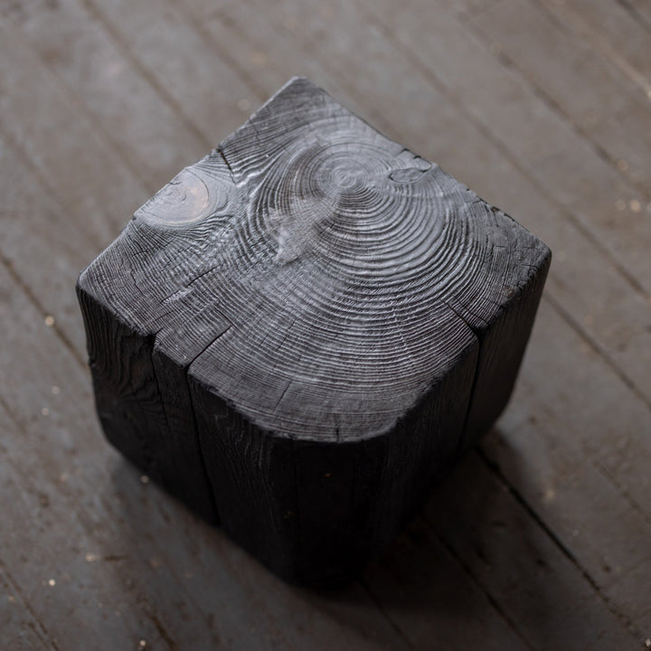 Hyo Table Shou Sugi Ban | Wood Cube Side Table short 12 inches high