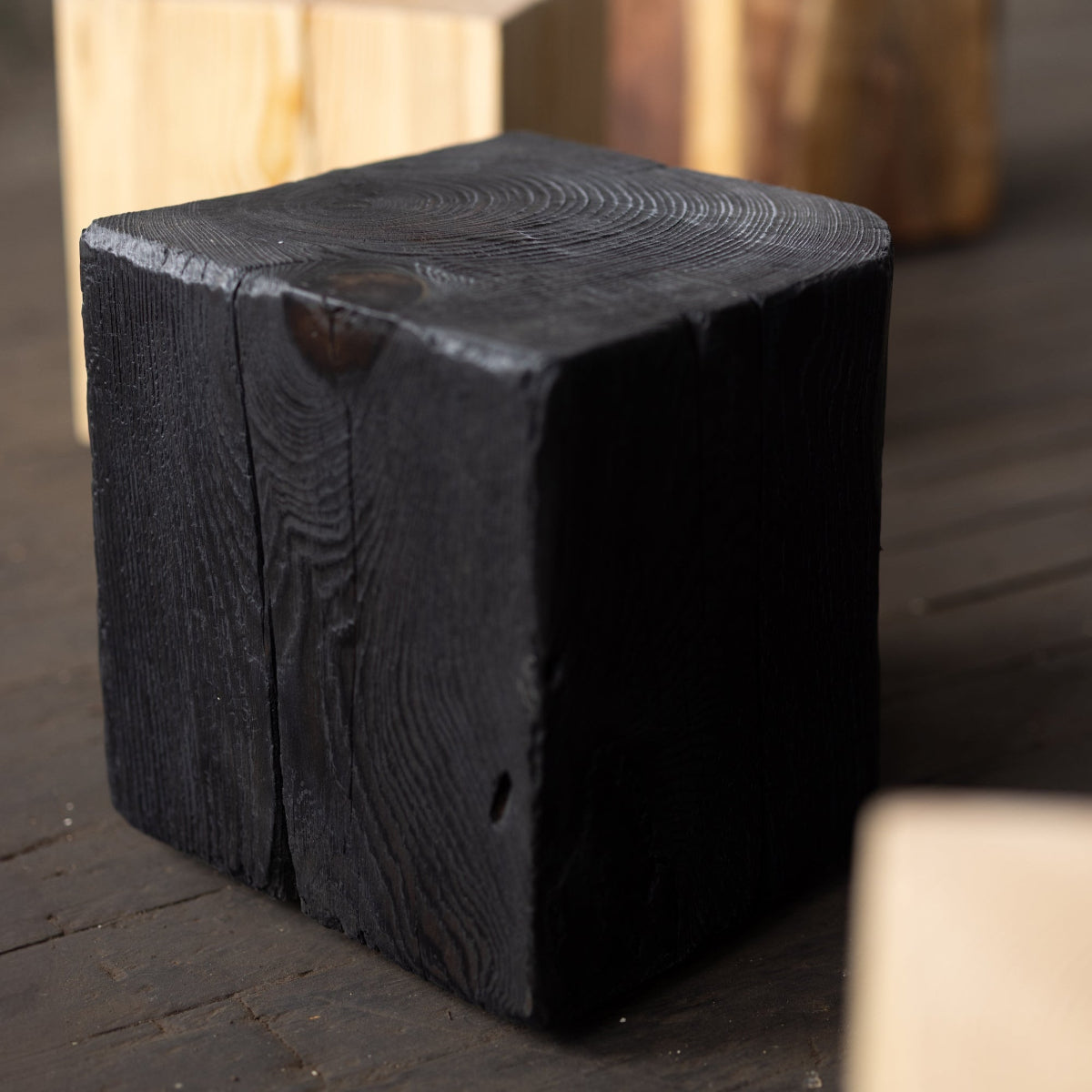 Hyo Table Shou Sugi Ban | Wood Cube Side Table – Alabama Sawyer