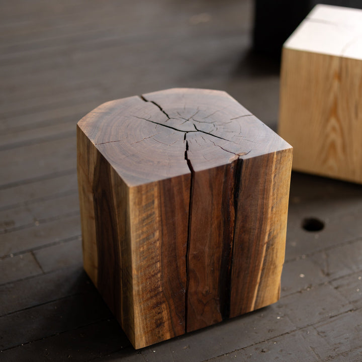 Walnut Wood Cube Side Table short hyo cube