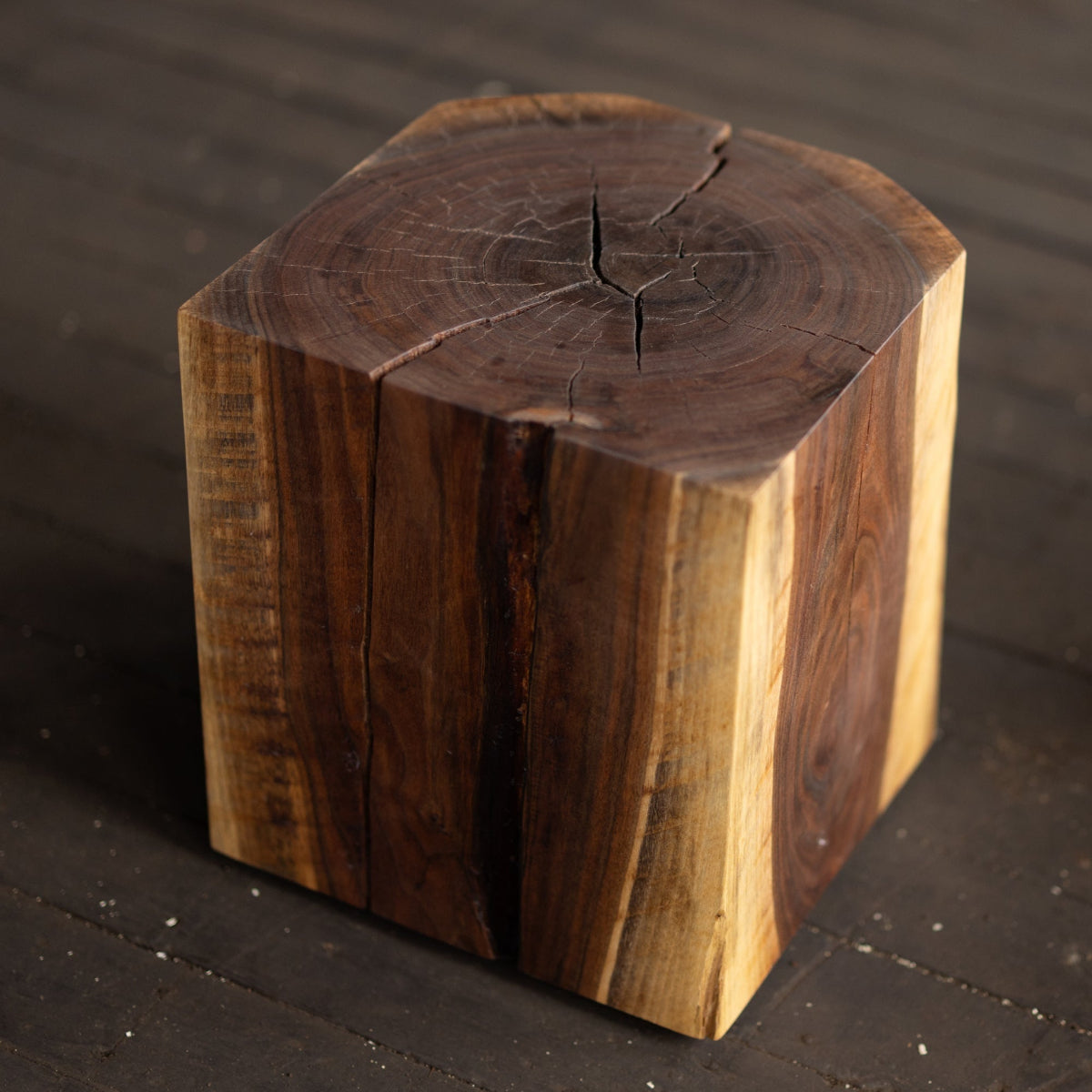 Hyo Table Walnut | Walnut Wood Cube Side Table – Alabama Sawyer