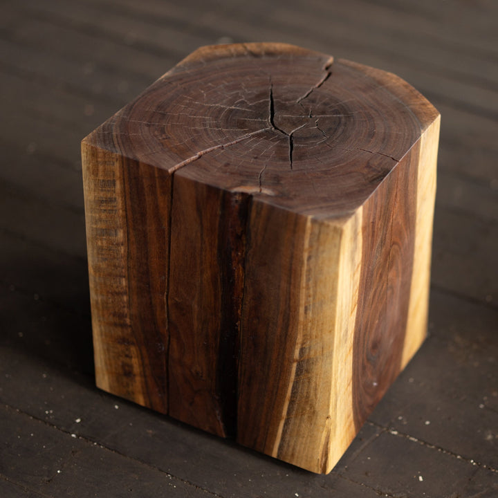 Walnut Wood Cube Side Table hyo 12 high