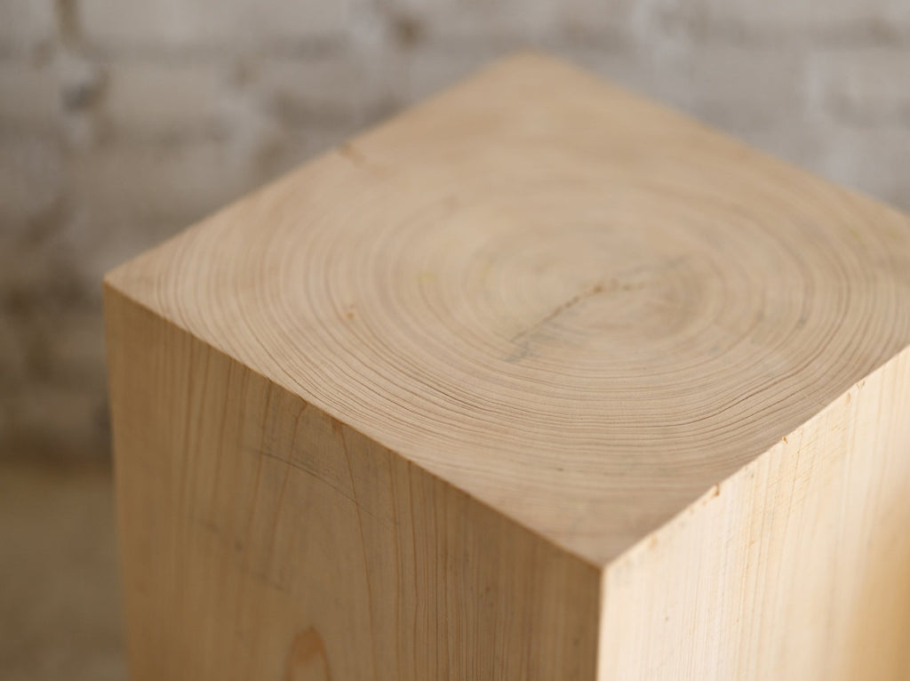Hyo Table Coastal Vibe | Cypress Wood Cube Side Table end grain