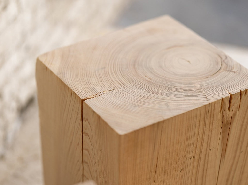 Hyo Table Coastal Vibe | Cypress Wood Cube Side Table Rustic