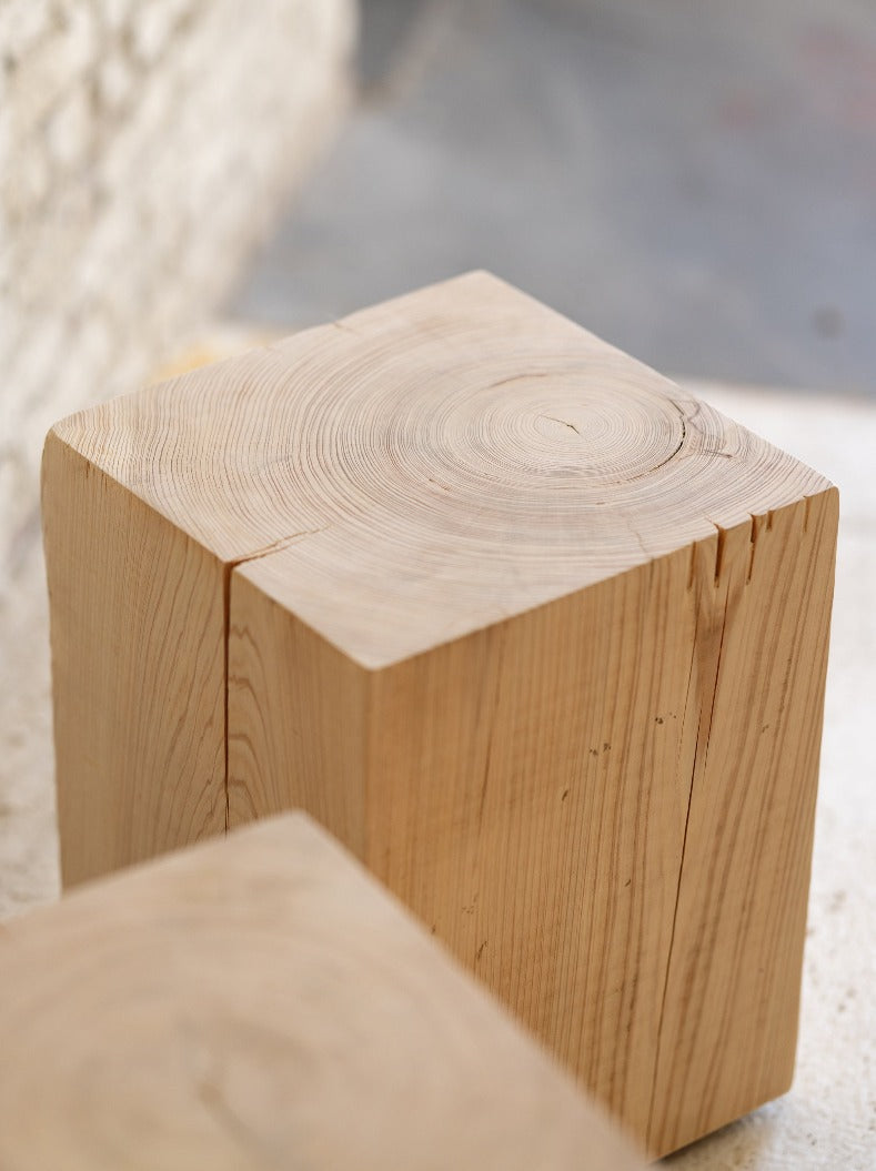 Hyo Table Coastal Vibe | Cypress Wood Cube Side Table Set