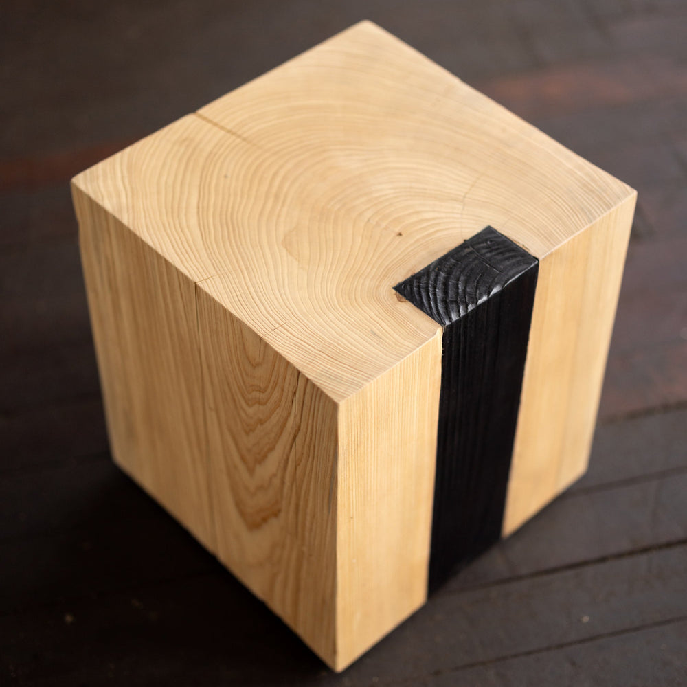 Cypress and Shou Sugi Ban Solid Wood Cube Side Table table