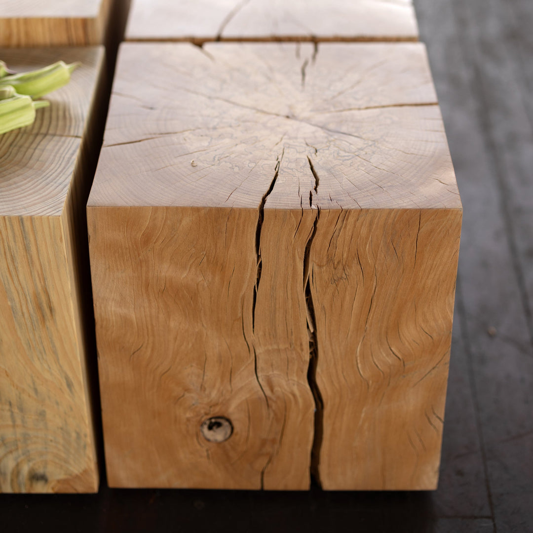Beech Solid Wood Cube Side Table Short