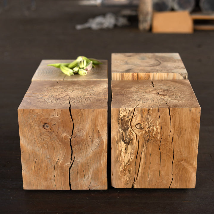 Beech Solid Wood Cube Side Table Group