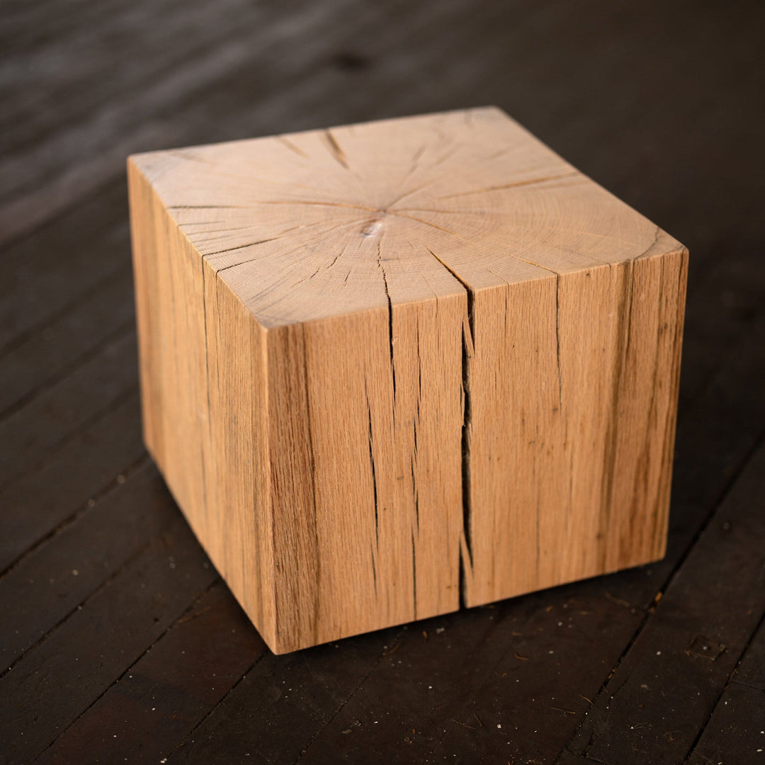 Hyo Table Mountain Rustic | Oak Solid Wood Cube Side Table cracks