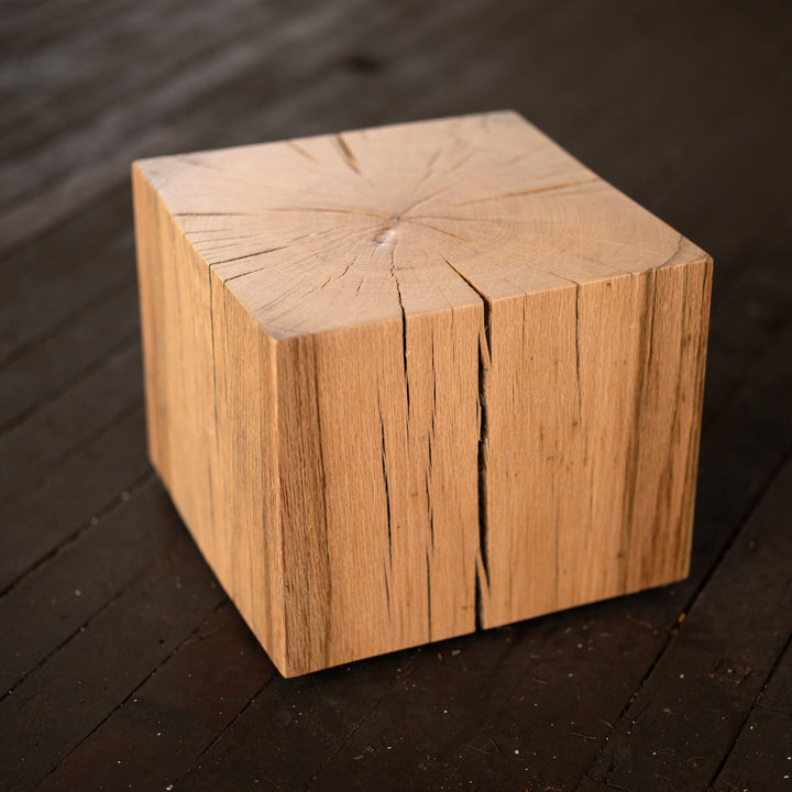 Hyo Table Mountain Rustic | Oak Solid Wood Cube Side Table cracks