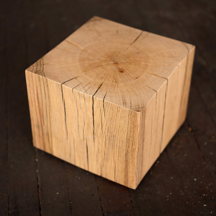 Hyo Table Mountain Rustic | Oak Solid Wood Cube Side Table black background