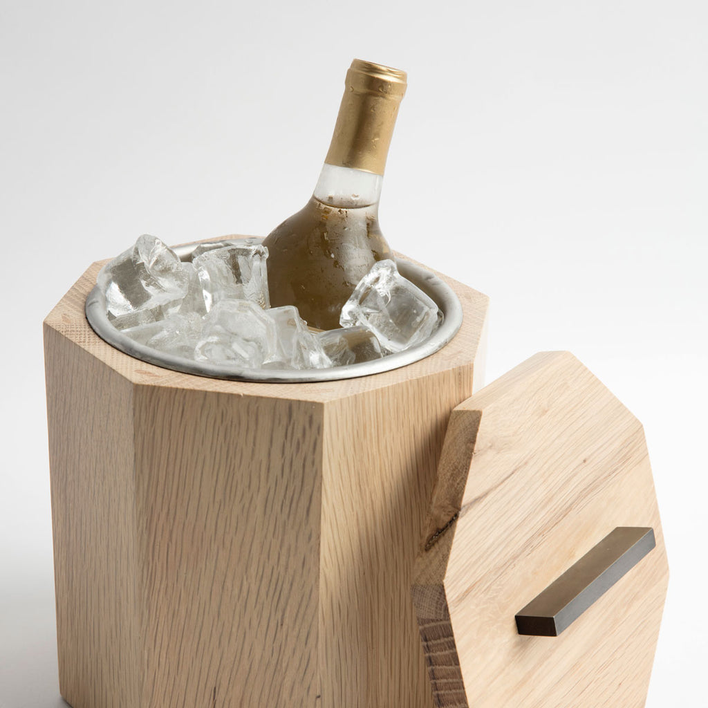 Unique Wooden Ice Bucket in White Oak with White Wine