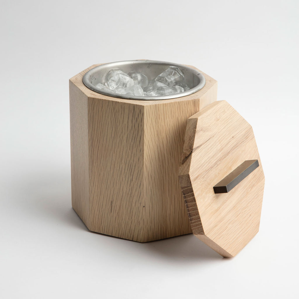 Unique Wooden Ice Bucket in White Oak White Finish