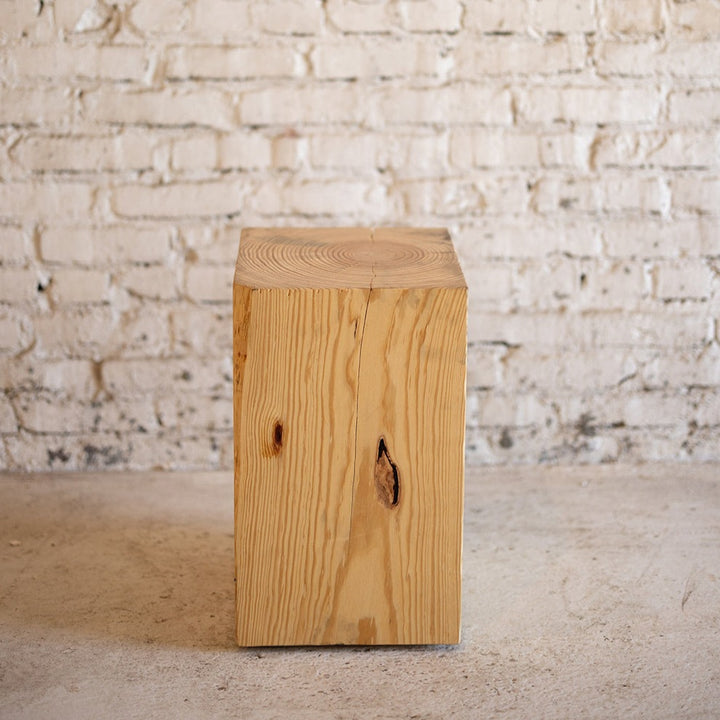 Hyo Table Natural Pine Wood Cube Side Table
