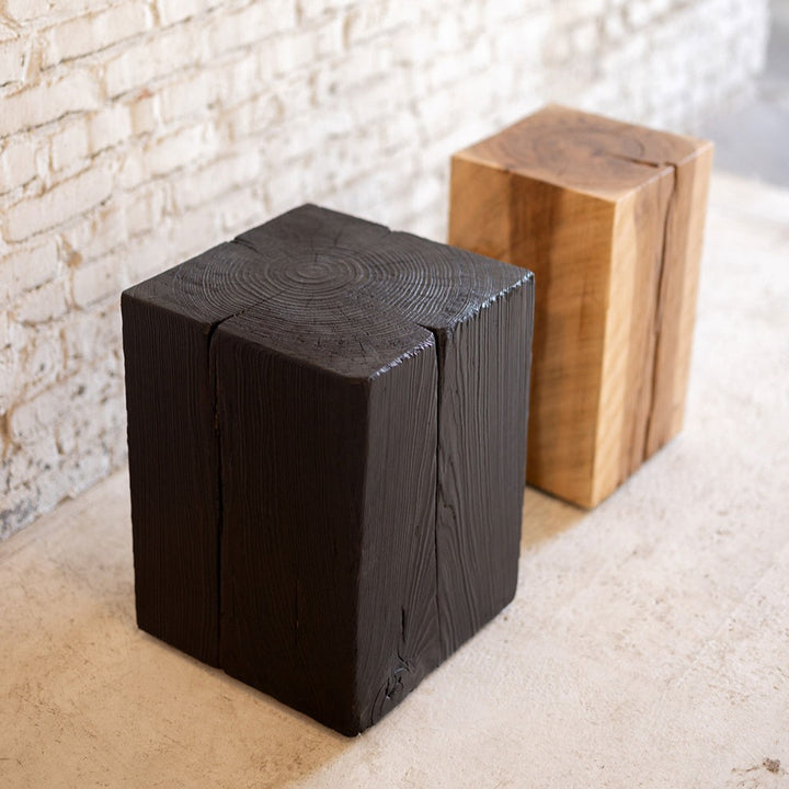 Hyo Table Hickory | Hickory Wood Cube Side Table with Shou Sugi Ban