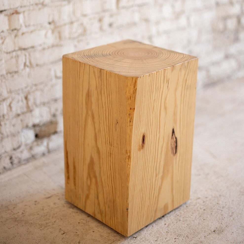 Hyo Table Natural Pine Wood Cube Side Table Knot