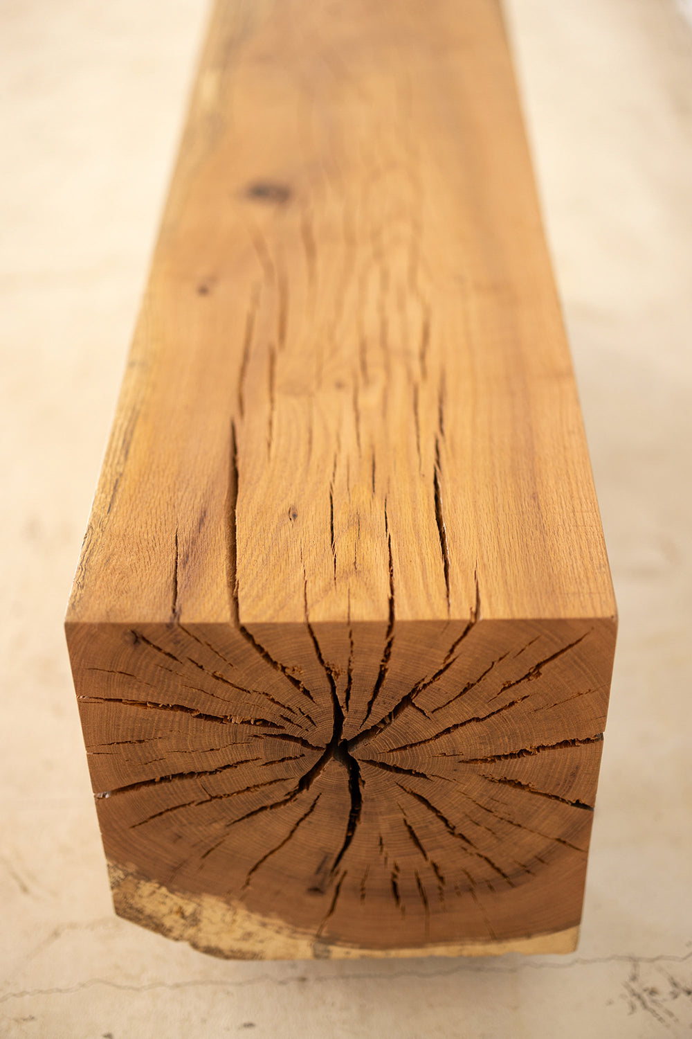 Hardwood Beam Bench | Rustic Reclaimed Wood Bench Red Oak End Grain
