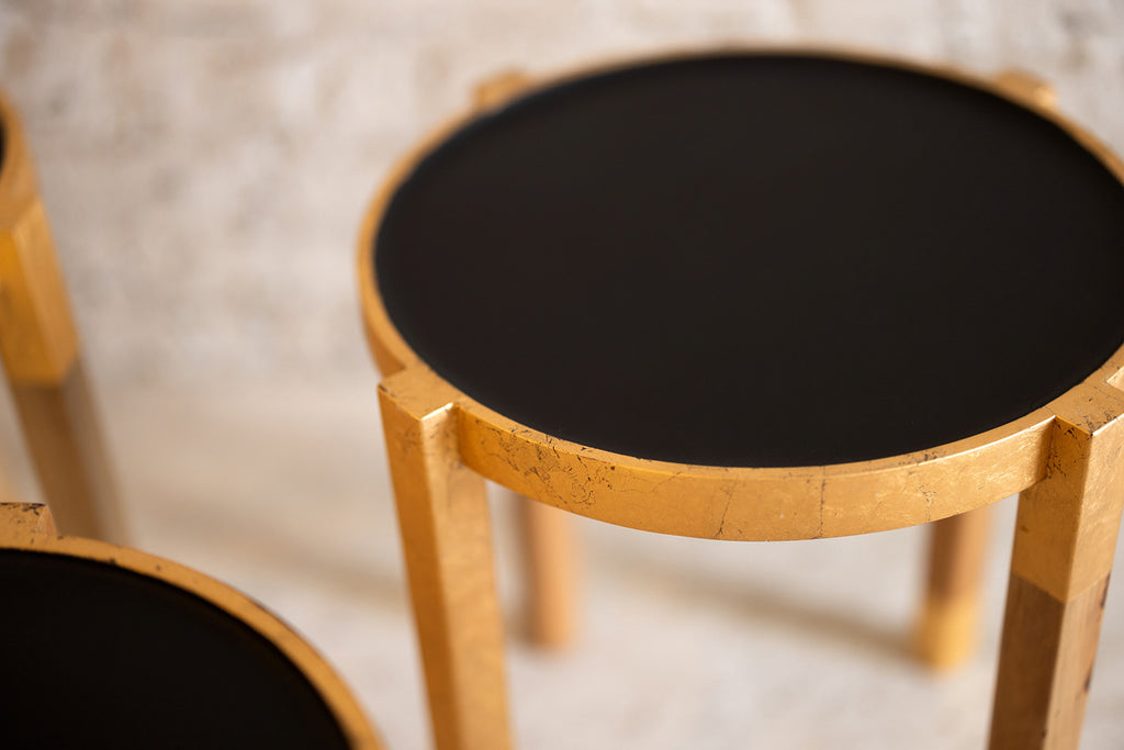 Black and Gold Round Modern Side Table | Waverly Special Edition Black Out Paint