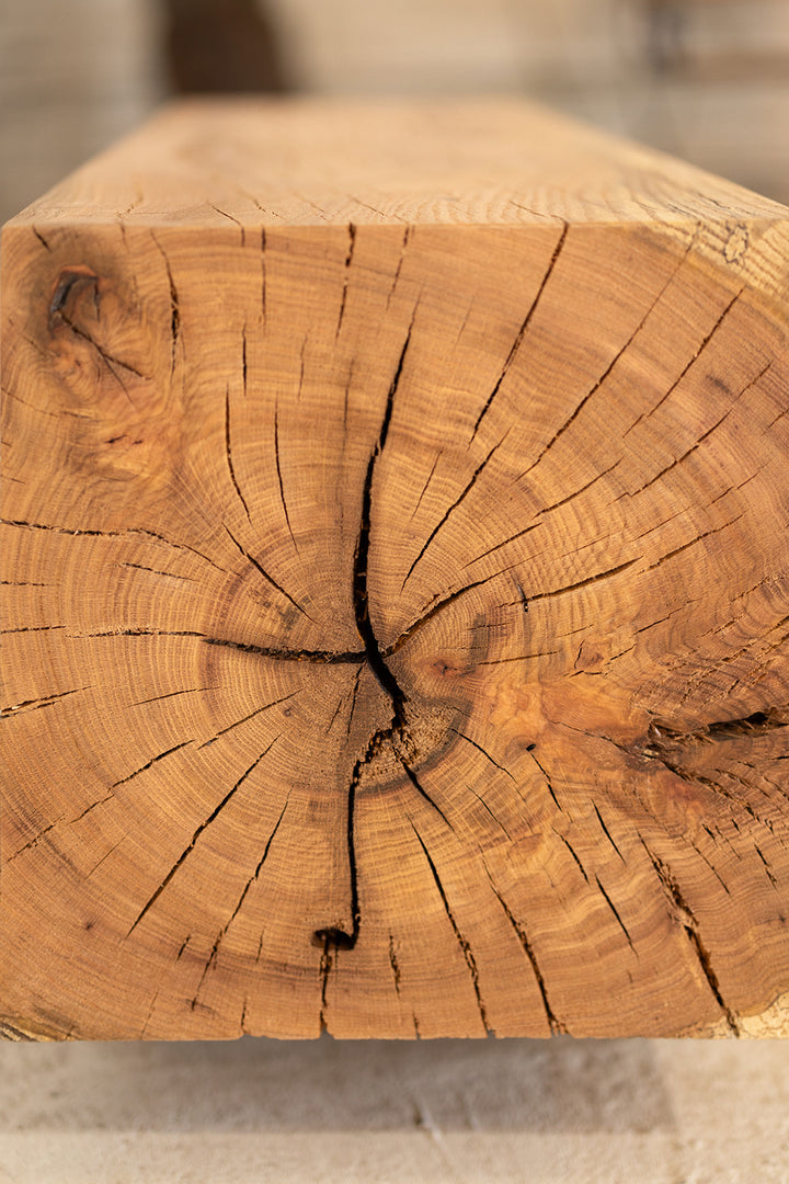 Hardwood Beam Bench | Rustic Reclaimed Wood Bench Natural Cracks