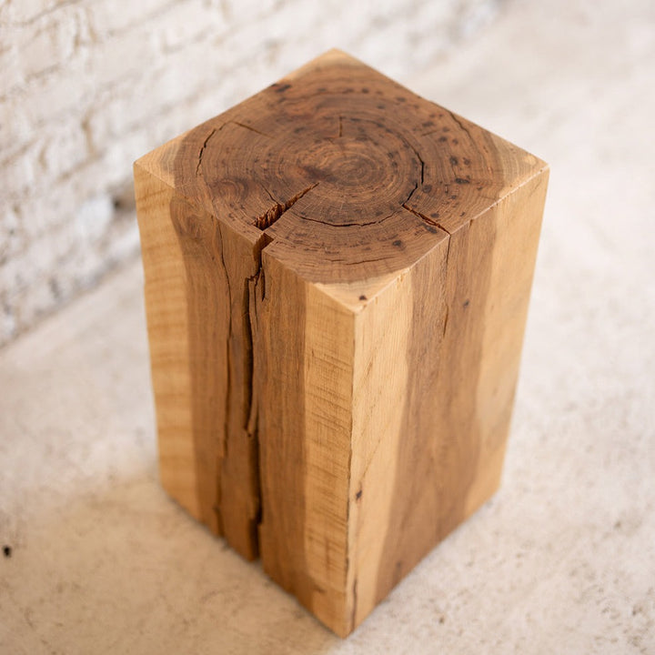 Hyo Table Hickory | Hickory Wood Cube Side Table Cracks
