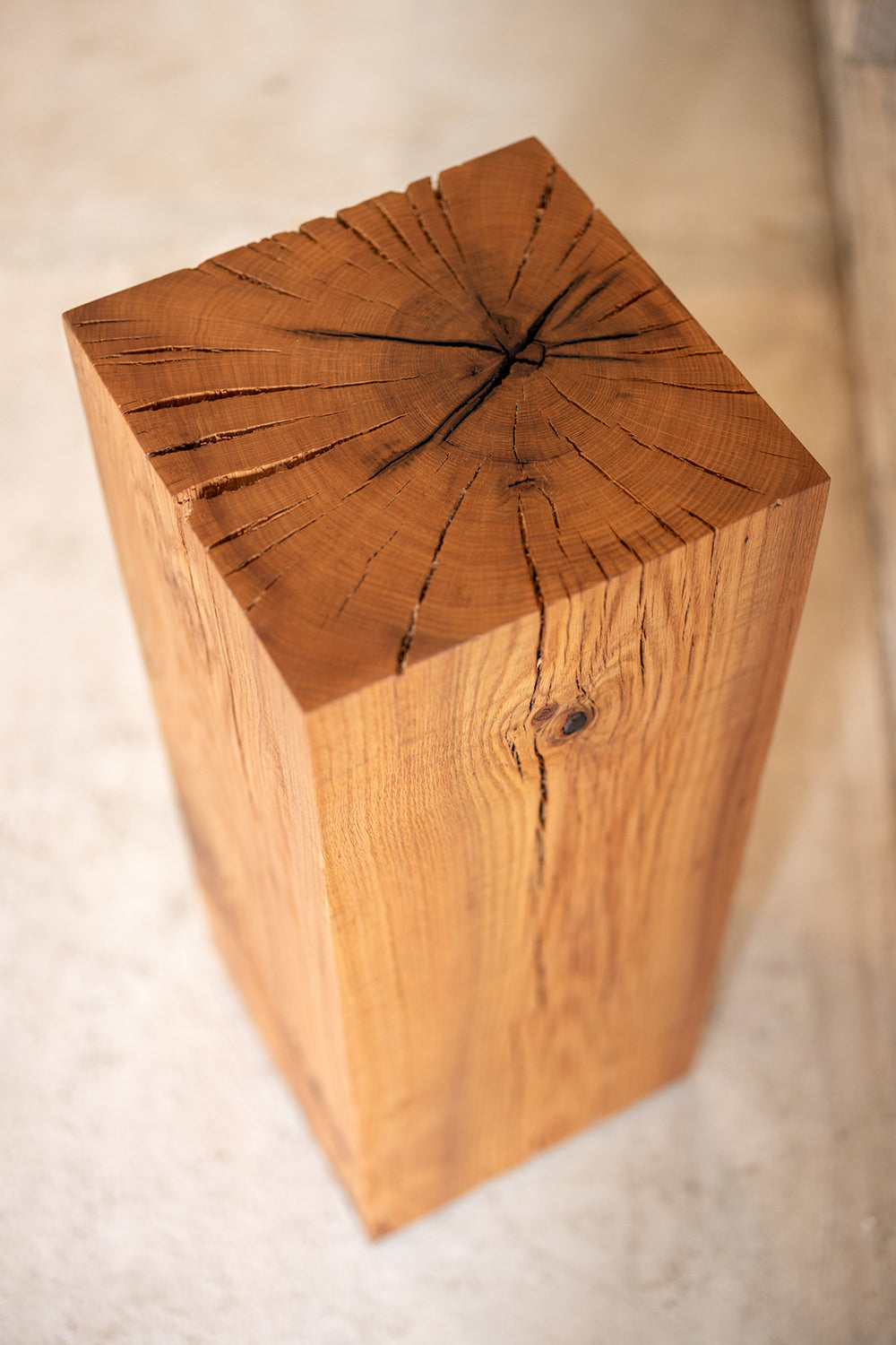 Le Boit | Solid Wood Cube Pedestal Red Oak  36" H Art Sculpture End Grain