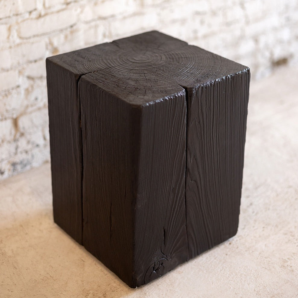 Hyo Table Shou Sugi Ban Wood Cube Side Table Large Stool