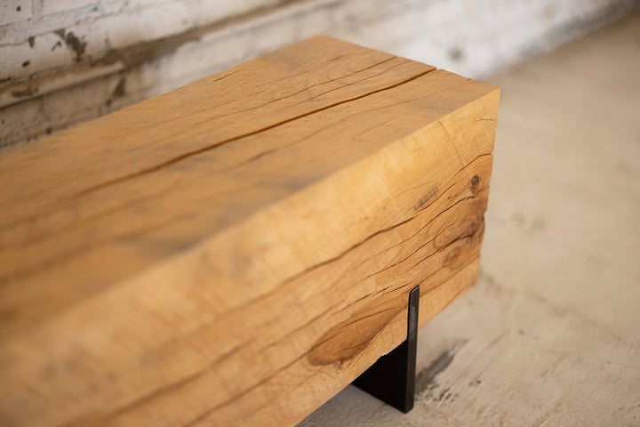 Beech Wood Knife Beam Bench | Reclaimed Solid Wood Bench Steel Base