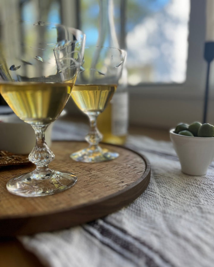 Round Wood and Cork Beverage Tray Olives