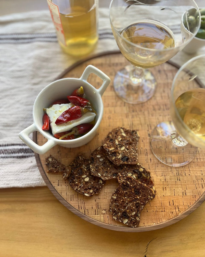 Round Wood and Cork Beverage Tray Wine