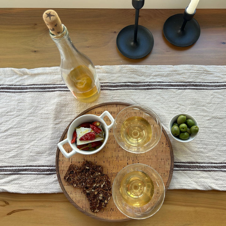 Round Wood and Cork Beverage Tray Candles