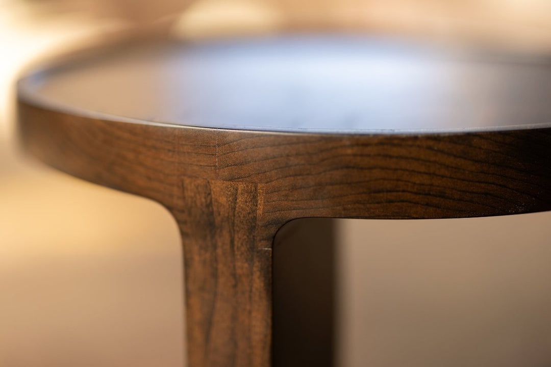 Modern Round C-Side C-Table Cherry Dovetail Sofa Table Detail