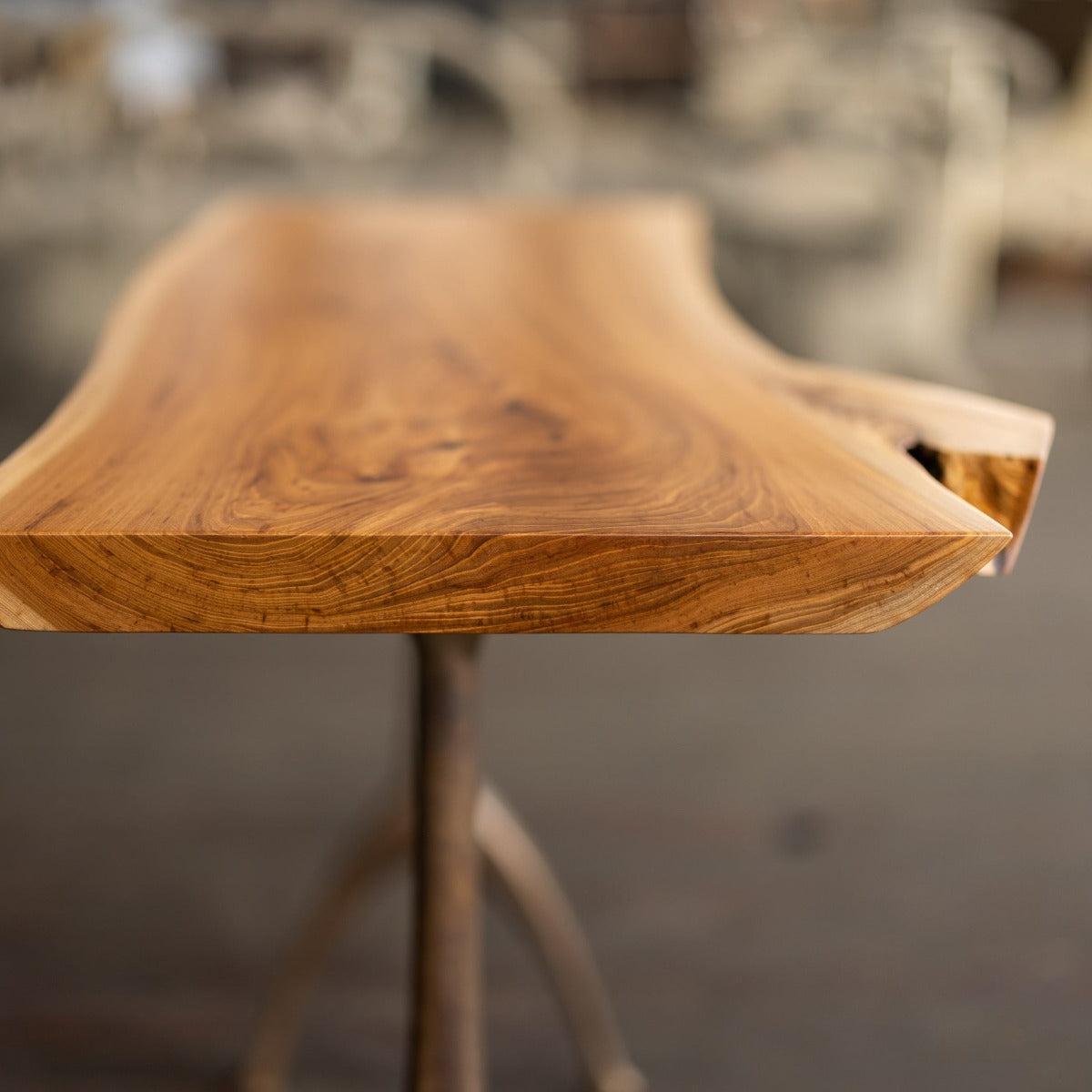 Lake house Table | Live Edge Urban Wood and Cast Bronze Pedestal