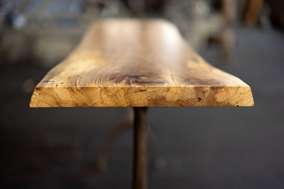 Lake house Table | Live Edge Urban Wood and Cast Bronze Pedestal
