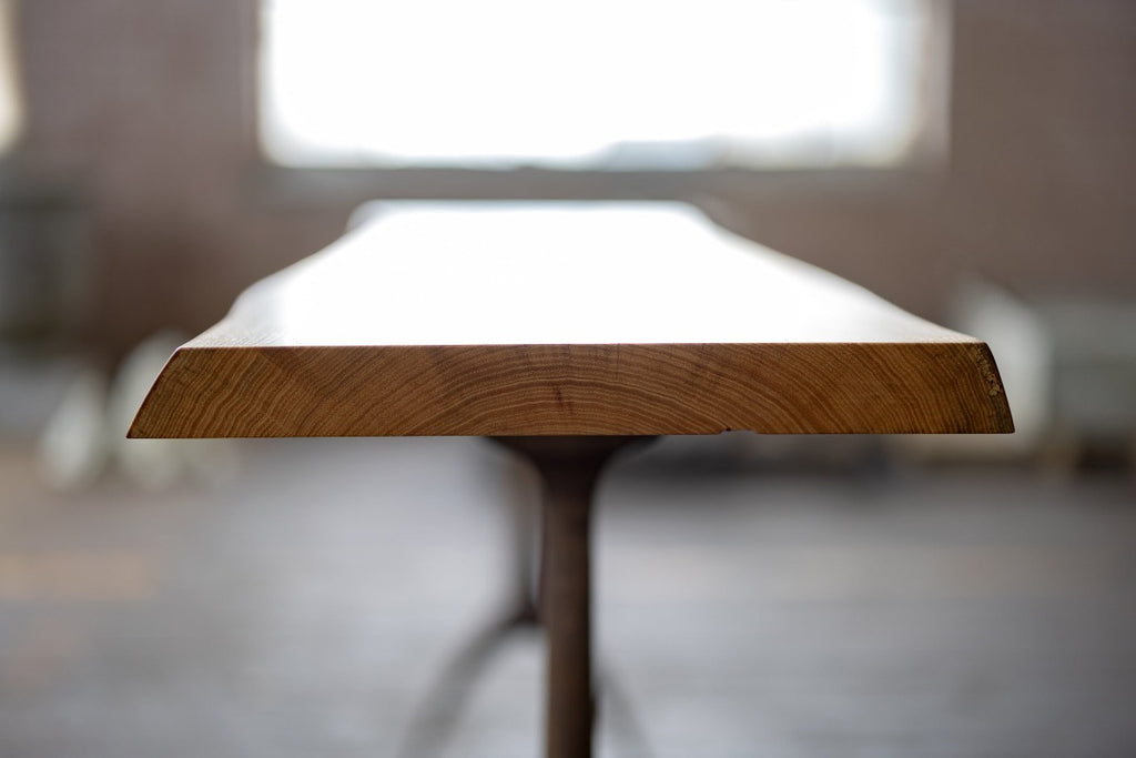 Live Edge Urban Wood and Cast Bronze Console Table | Lakehouse Pedestal Table End Grain