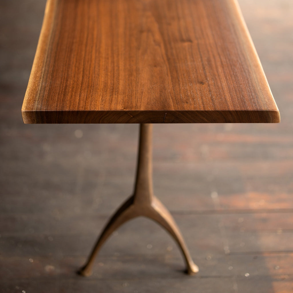 Live Edge Urban Wood and Cast Bronze Console Table | Lakehouse Pedestal Table walnut