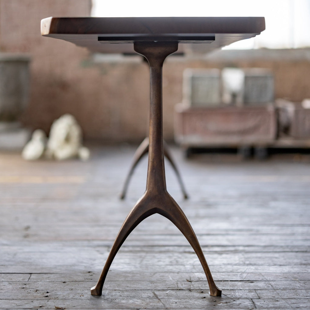 Live Edge Urban Wood and Cast Bronze Console Table | Lakehouse Pedestal Table Walnut