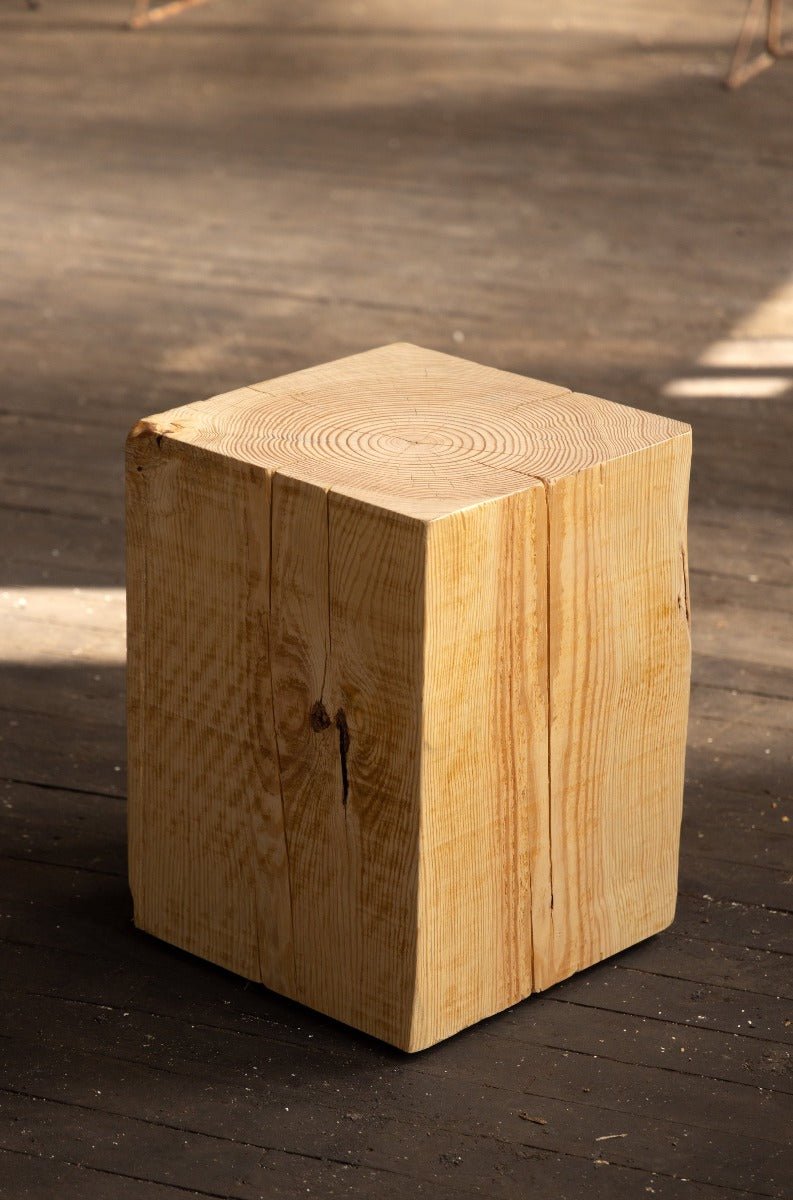 Hyo Table Natural | Pine Wood Cube Side Table - Alabama Sawyer