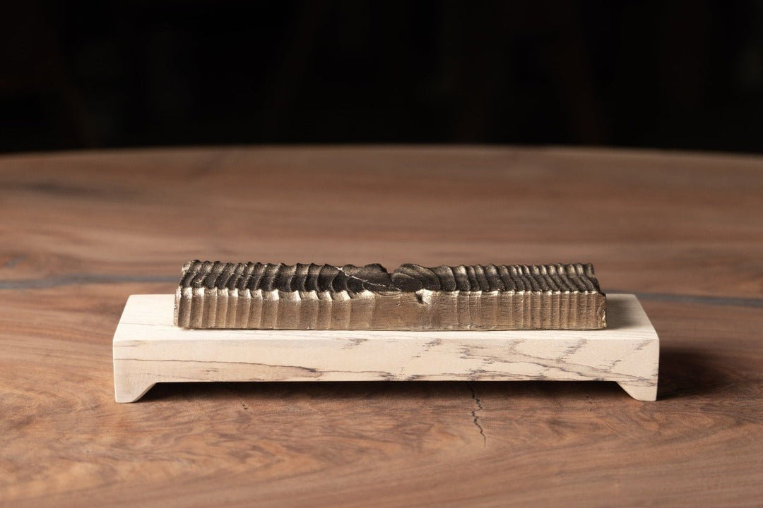 Incense Holder Modern Wood and Bronze Casting on table